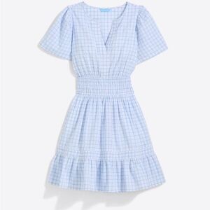 Draper James Light Blue Gingham Smocked-Waist Mini Dress